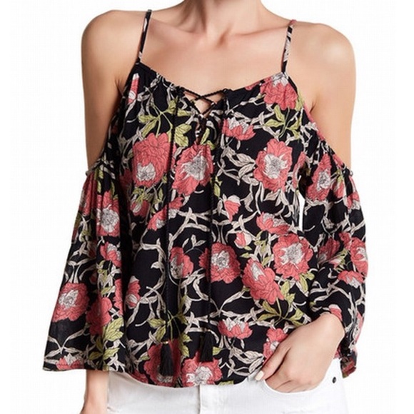 Wild Pearl Tops - Wild Pearl Cold Shoulder Shirt Blouse Floral
